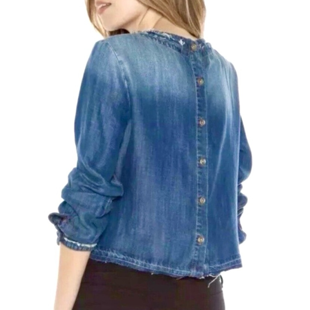 ANTHROPOLOGIE x CLOTH & STONE Denim Raw Edge Peplum Shirt with Button Detail